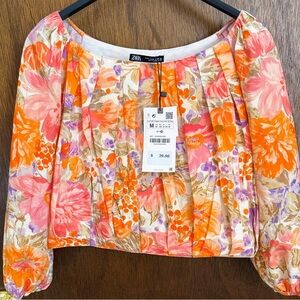 Zara Floral Crop Top in Orange and Purple